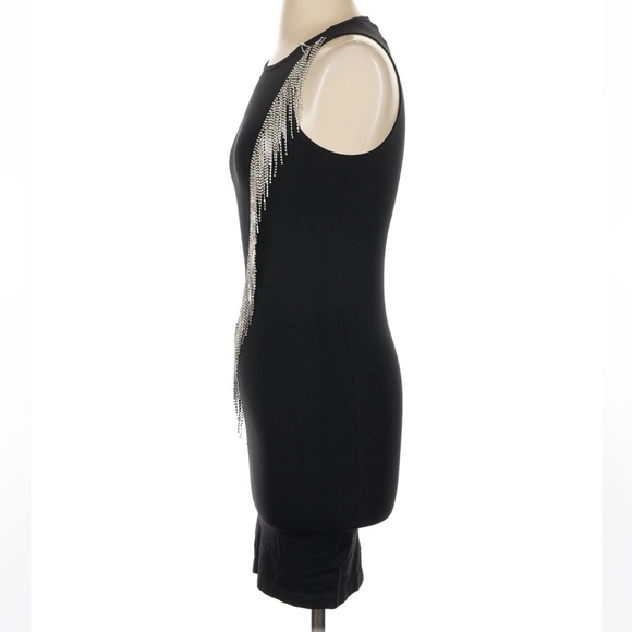 Zara Black Mini Dress Seamless Fringe Rhinestone Bodycon Dress NEW - Picture 5 of 7
